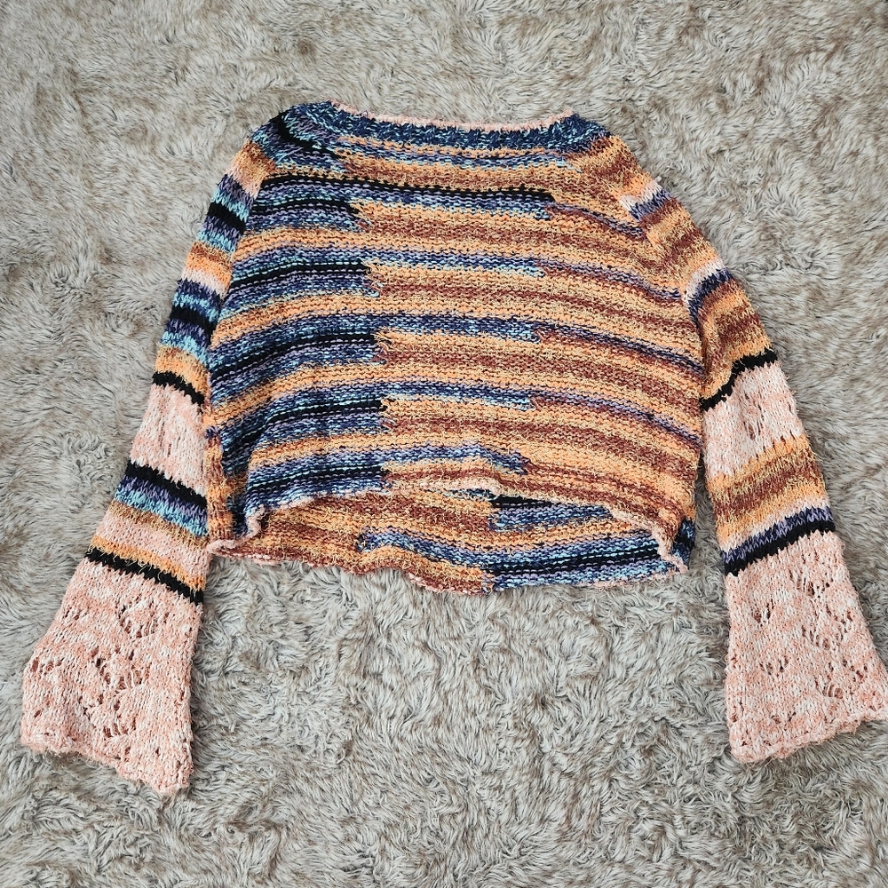 Free People Butterfly Mixed Stripe Cotton Blend Sweater Women's - Picture 8 of 11